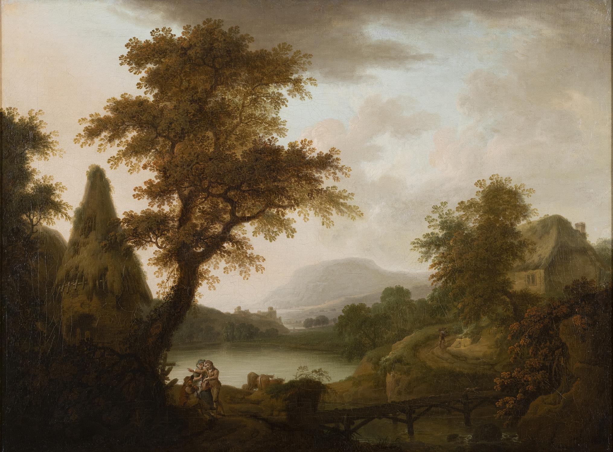 GEORGE MULLINS (fl 1756-1786) Lake Scene with a Rural Vernacular Building and a Group of Figures - Bild 2 aus 3