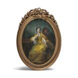 ENGLISH SCHOOL 19th CENTURY A Portrait of a Young Lady in a Yellow Dress, Full Length Seated in