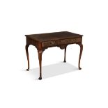 AN IRISH GEORGE III MAHOGANY RECTANGULAR SIDE TABLE, the top with thumb moulded rim and rounded