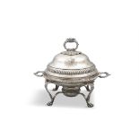 A GEORGE IV SILVER CHAFFING DISH COVER ON STAND WITH BURNER, London c.1823, maker's mark of