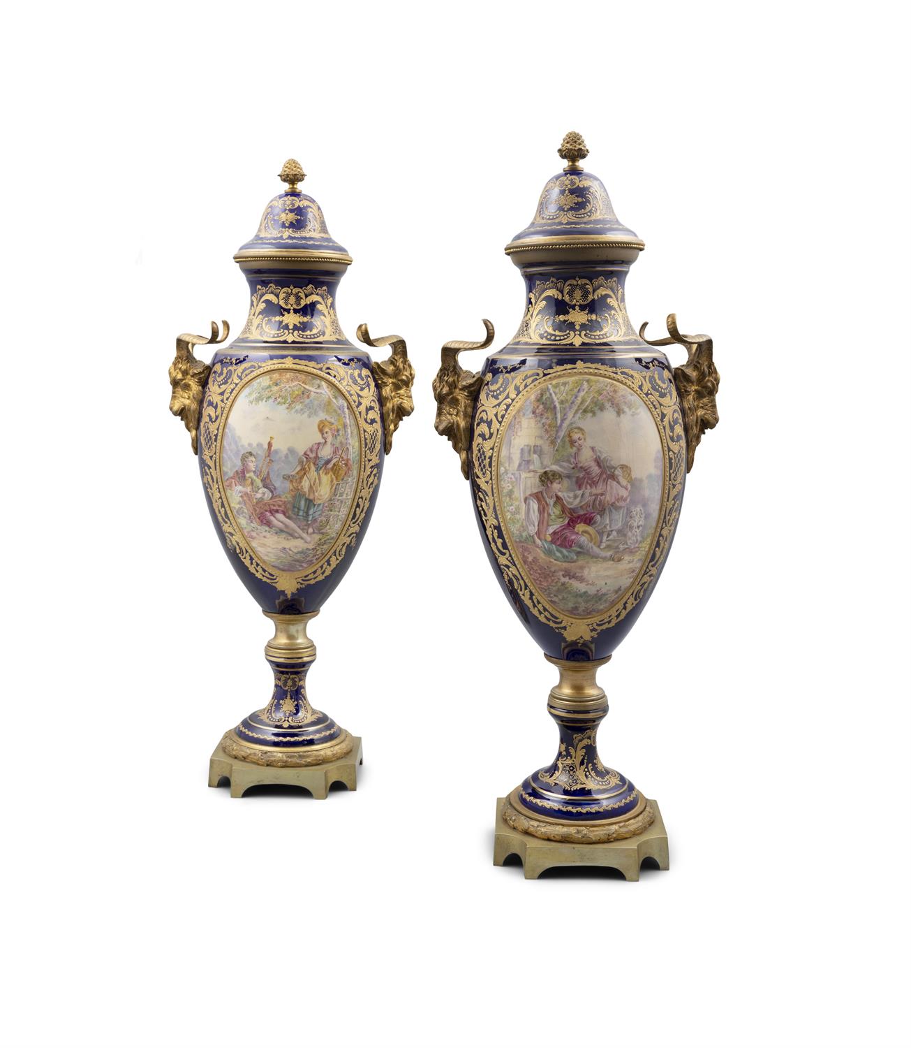 A PAIR OF 19TH CENTURY 'SEVRES STYLE' PORCELAIN VASES AND COVERS, one signed 'C. - Image 2 of 5