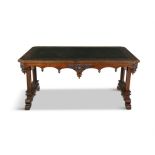 A FINE OAK AND POLLARD OAK LIBRARY TABLE, 19th Century, in Gothic taste, the rectangular top