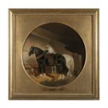 JOHN FREDERICK HERRING SNR (1795 - 1865) Farm Horses with a Terrier in a Stable Oil on canvas,