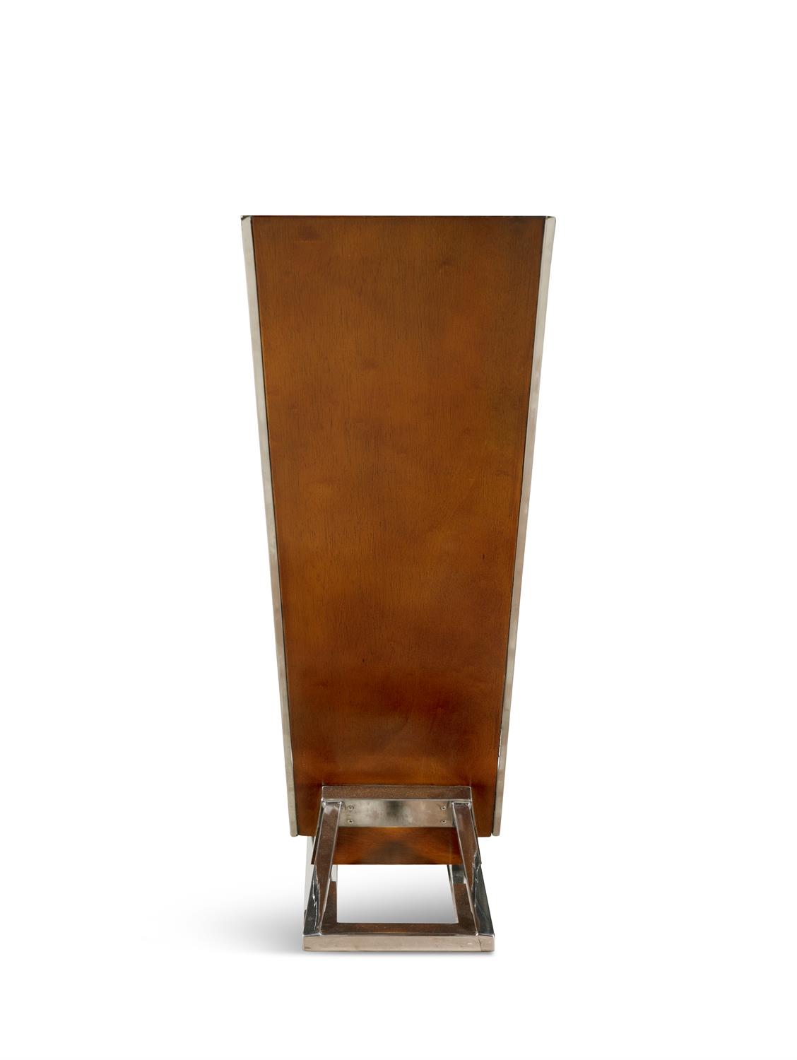 CONSOLE A triangular shaped console with a single drawer. Chrome and teak. France. - Image 6 of 7