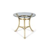 COFFEE TABLE Brass coffee table on three splayed legs with a glass circular top. Italy, c.1960.