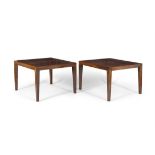 SEVERIN HANSEN A pair of rosewood coffee tables on tapered legs. Denmark, c. 1960.