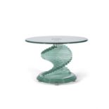 GLASS TABLE A circular glass table on a twisted glass base. c.1980. 60 x 60 x42cm (h)