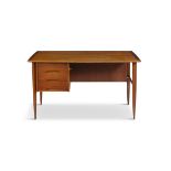 DESK A teak desk with three drawers, Denmark c.1960. 130 x 70 x 72.5cm (h)