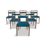 DINING CHAIRS A set of six teak dining chairs. Denmark. c.1960. 49 x 44 x 78cm (h) seat 46cm (h)