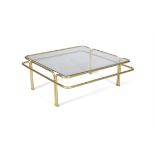 COFFEE TABLE A gilt metal coffee table with a glass top. 84 x 84 x 33cm (h)