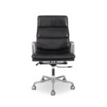 EAMES Eames EA 219 soft pad office chair by ICF. Leather and chrome. With maker’s label.