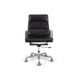 EAMES Eames EA 219 soft pad office chair by ICF. Leather and chrome. With maker’s label.