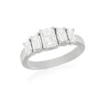 A DIAMOND FIVE-STONE RING Centring a rectangular-cut diamond weighing 1.01ct between