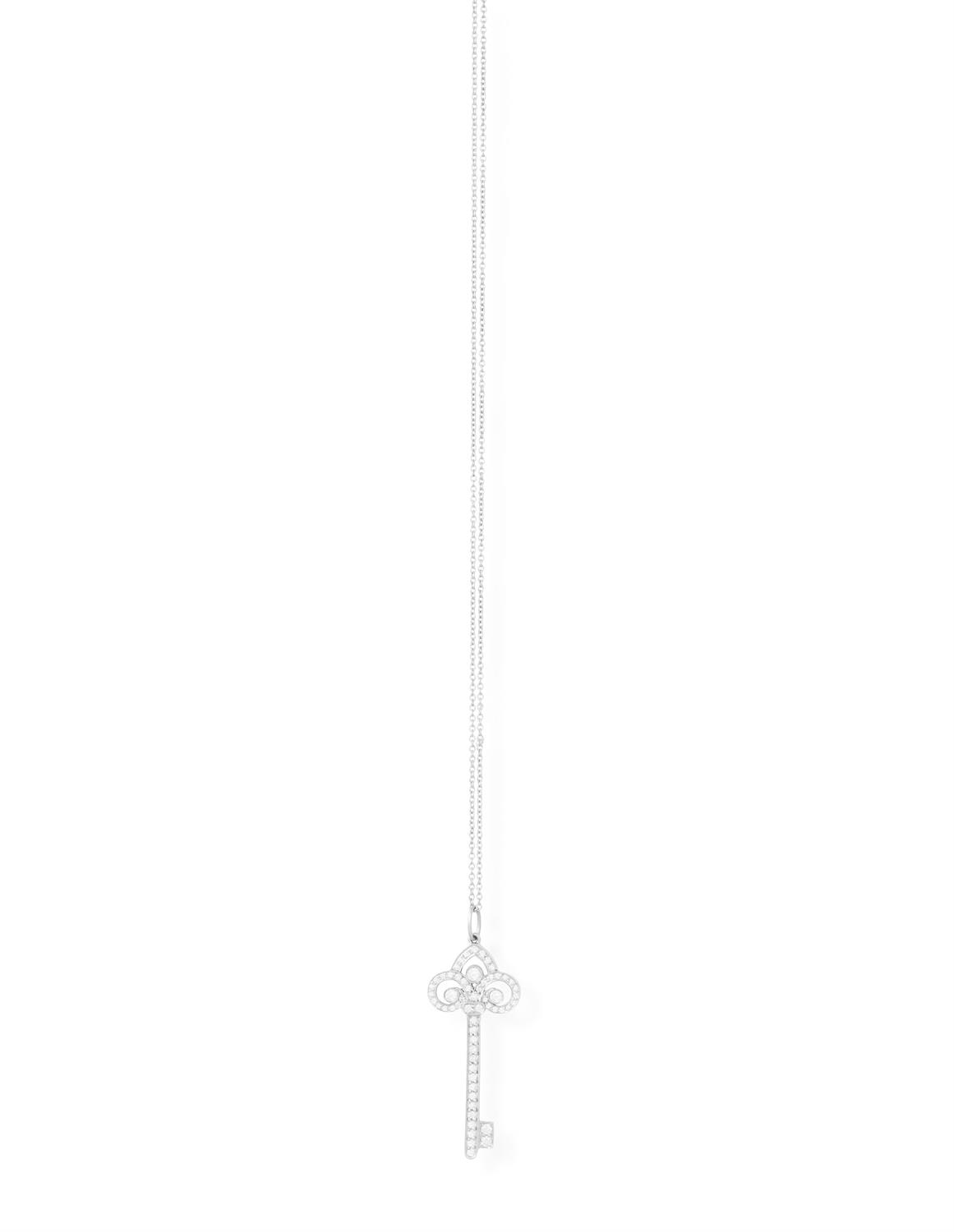 A DIAMOND 'FLEUR DE LIS' PENDANT ON CHAIN, BY TIFFANY & CO. Modelled as a stylised key, - Image 2 of 5