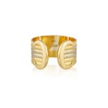 A GOLD 'C DE CARTIER' RING, BY CARTIER Designed as a tri-colour gold band with two 'C' terminals,
