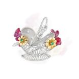 A GEM-SET AND DIAMOND PENDANT/BROOCH, FRENCH, CIRCA 1955 The stylised flower basket with mesh
