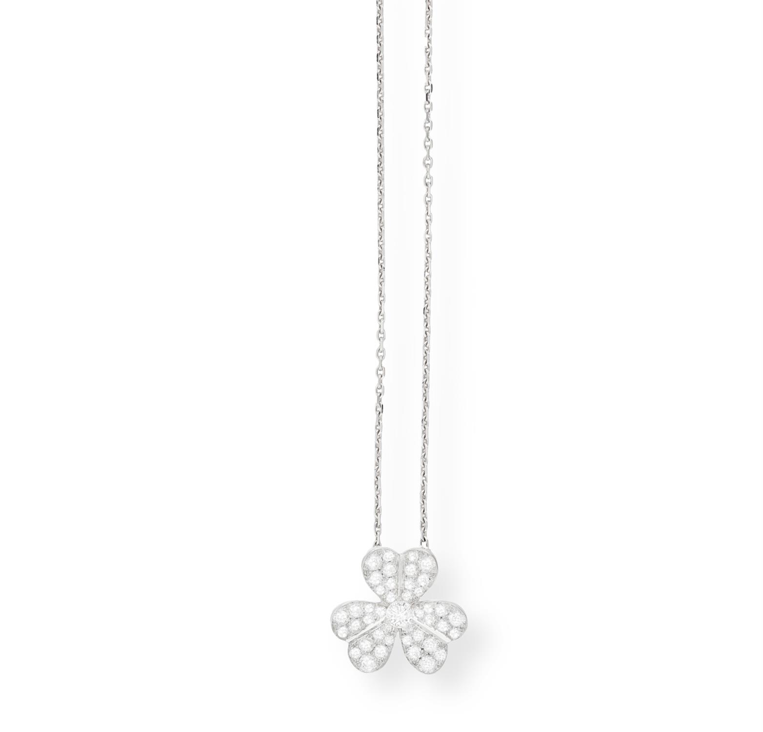 A DIAMOND 'FRIVOLE' PENDANT ON CHAIN, BY VAN CLEEF & ARPELS Designed as a flowerhead,