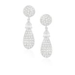 A PAIR OF DIAMOND PENDENT EARRINGS Each circular bombé surmount pavé-set with brilliant-cut