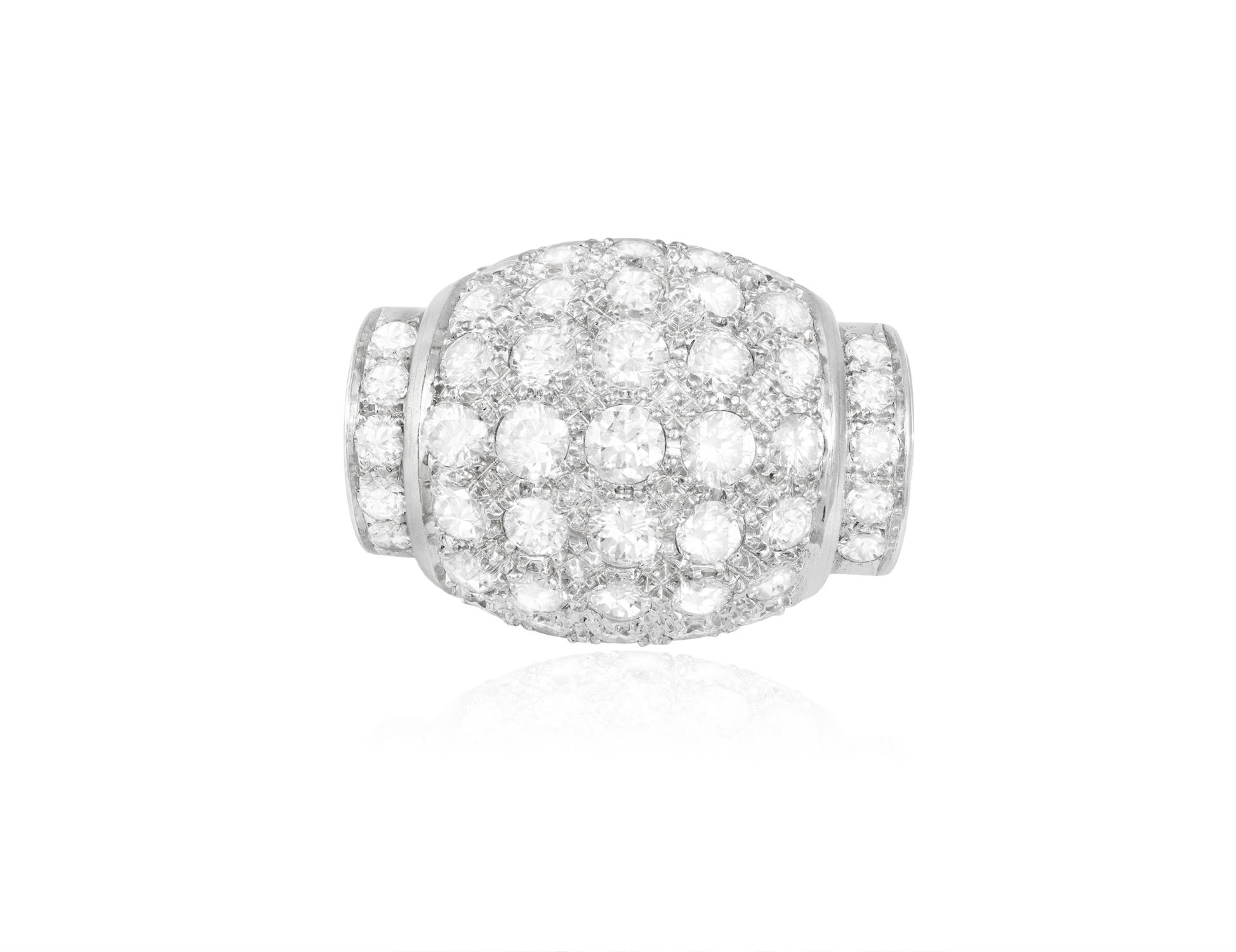 A DIAMOND DRESS RING, CIRCA 1940 Of bombé design, set with brilliant-cut diamonds throughout, - Image 2 of 5