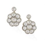 A PAIR OF DIAMOND EARRINGS Each composed of a rose-cut diamond cluster with similarly-cut