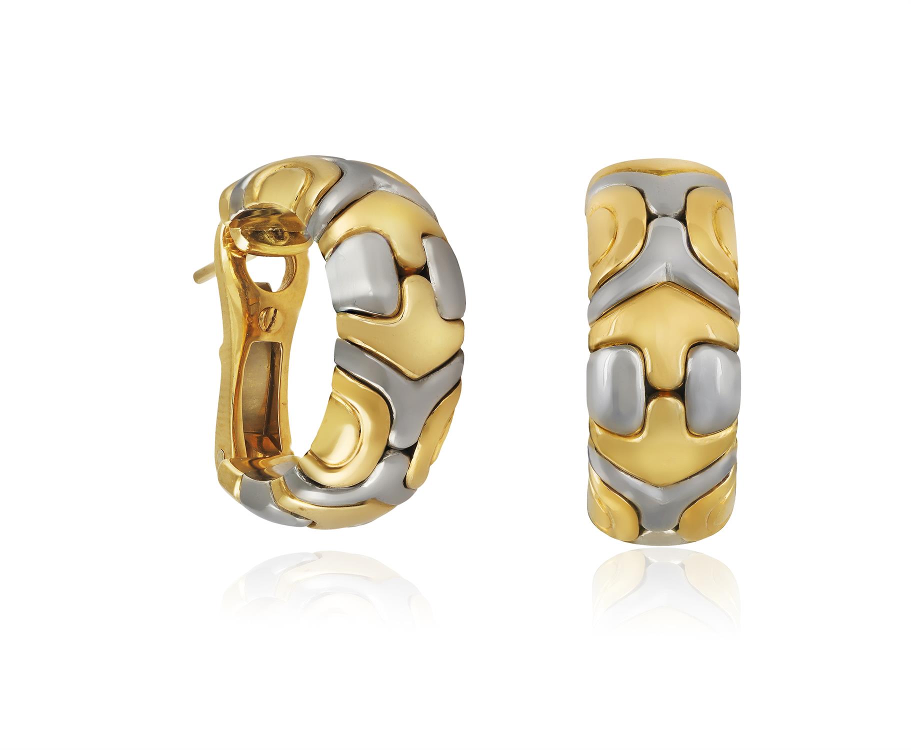 A PAIR OF GOLD AND STEEL 'ALVEARE' EARRINGS, BY BULGARI Each composed of geometric links in