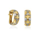 A PAIR OF GOLD AND STEEL 'ALVEARE' EARRINGS, BY BULGARI Each composed of geometric links in