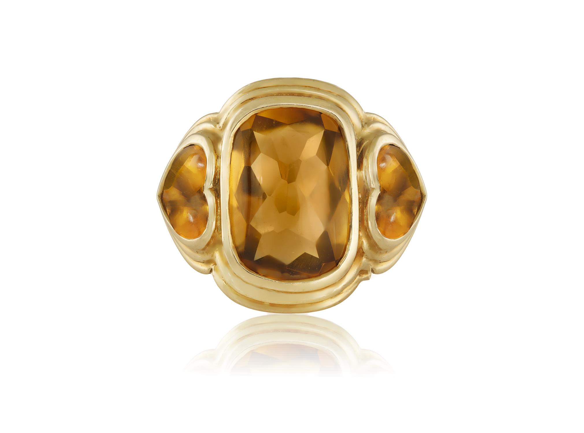 A CITRINE DRESS RING, BY REPOSSI The faceted top cabochon cushion-shaped citrine between two - Image 2 of 5