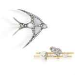 TWO LATE 19TH CENTURY NOVELTY BROOCHES, CIRCA 1880 One brooch designed as a swallow bird in