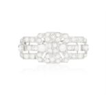 A EARLY 20TH CENTURY DIAMOND BROOCH, CIRCA 1920 Of stylised concave rectangular outline,
