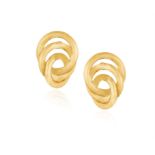 A PAIR OF GOLD EARCLIPS, ITALIAN, CIRCA 1960 Each designed as a stylised knot in textured gold,