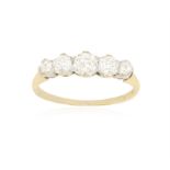 A DIAMOND FIVE-STONE RING The five graduating old brilliant-cut diamonds within claw-setting,