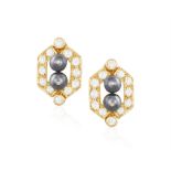 A PAIR OF HEMATITE AND DIAMOND EARCLIPS, BY ANDRÉ VASSORT, CIRCA 1965 Each centring two hematite