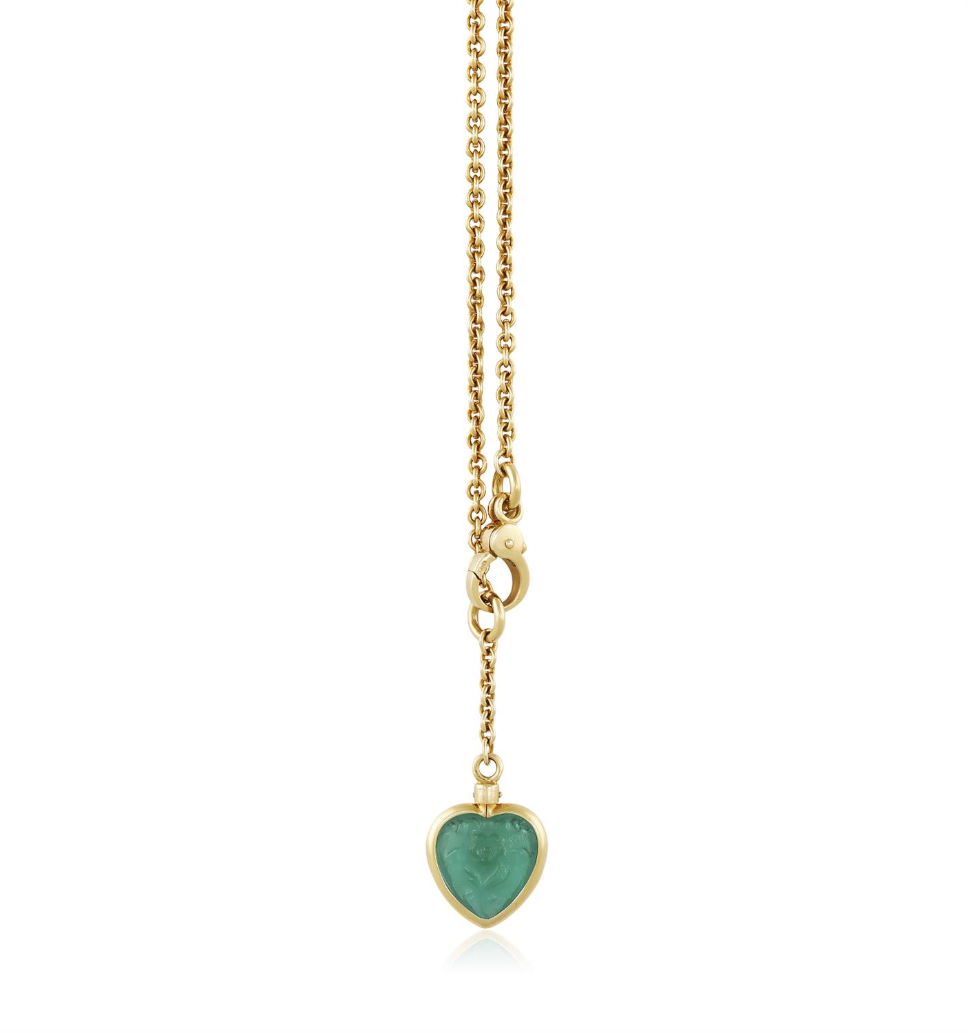 A GREEN PENDANT ON CHAIN, BY POMELLATO The thin cable-link chain suspending a green heart-shaped - Image 3 of 8