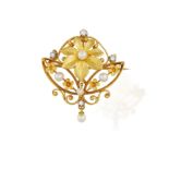 AN ART NOUVEAU PEARL AND DIAMOND PENDANT/BROOCH, FRENCH, CIRCA 1900 Of openwork floral design,
