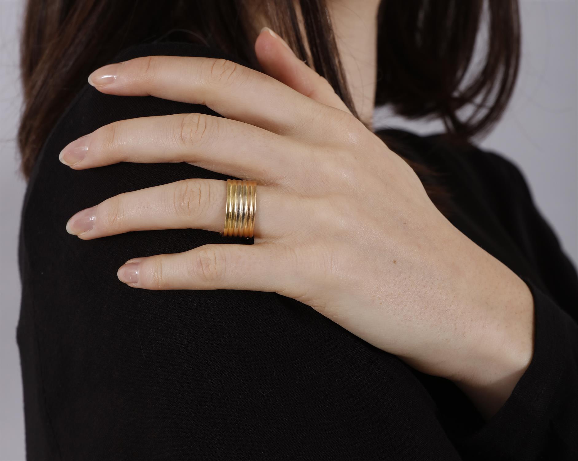 A GOLD 'C DE CARTIER' RING, BY CARTIER Designed as a tri-colour gold band with two 'C' terminals, - Image 7 of 8