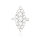 A DIAMOND DRESS RING The bombé marquise plaque set with three principal brilliant-cut diamonds