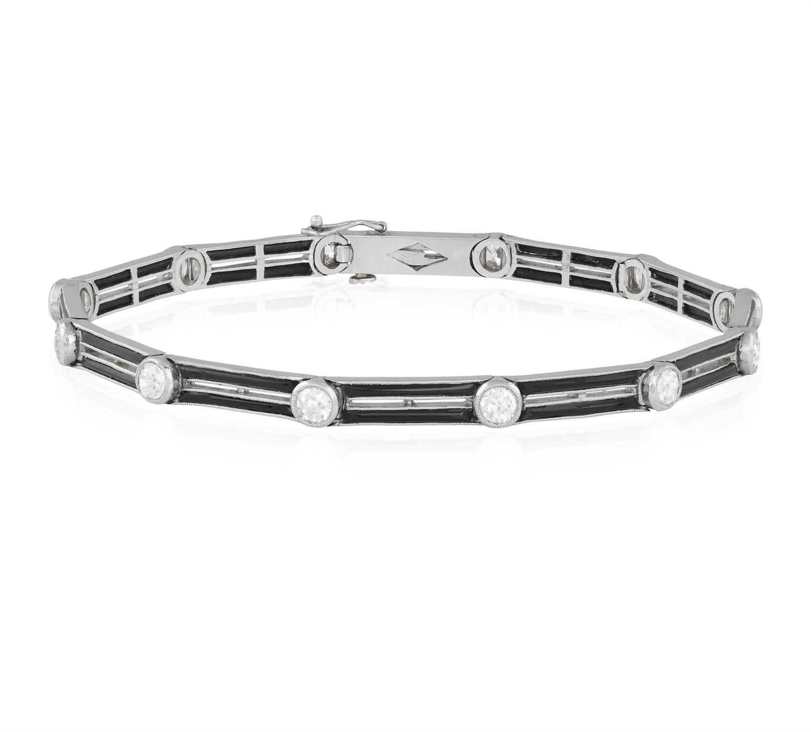 AN ART DECO DIAMOND AND ONYX BRACELET, FRENCH, CIRCA 1920 Of openwork design within millegrain - Image 2 of 4