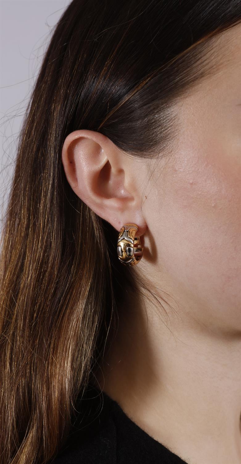A PAIR OF GOLD AND STEEL 'ALVEARE' EARRINGS, BY BULGARI Each composed of geometric links in - Image 5 of 5