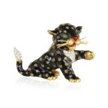 A GEM-SET NOVELTY BROOCH, BY FRASCAROLO, CIRCA 1960 Modelled as a whimsical cat,