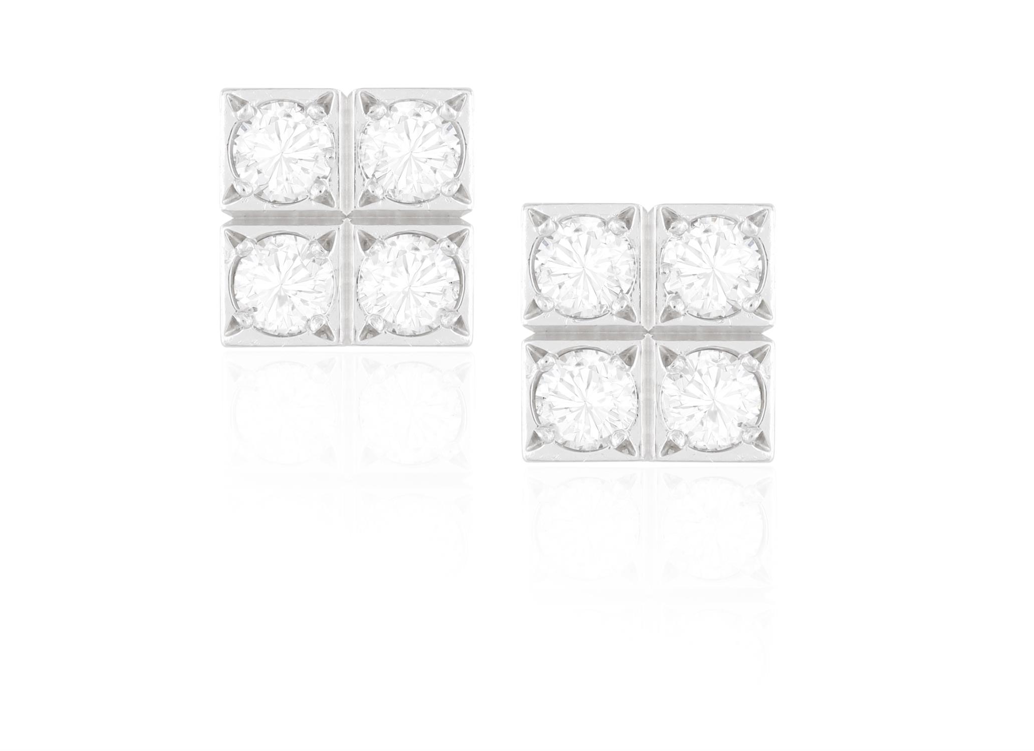A PAIR OF DIAMOND EARSTUDS, BY CARTIER Each square plaque set with four brilliant-cut diamonds,
