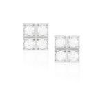 A PAIR OF DIAMOND EARSTUDS, BY CARTIER Each square plaque set with four brilliant-cut diamonds,