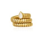 A DIAMOND 'TUBOGAS SERPENTI' RING, BY BULGARI Composed of a gold sprung gas-pipe link hoop,