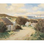 Maurice C. Wilks ARHA RUA (1910-1984) Hens outside a cottage on the North Antrim coast Oil on