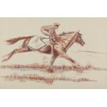 Peter Curling (b.1955) Racehorse with jockey up Crayon, 43 x 64cm (17 x 25") Signed and dated