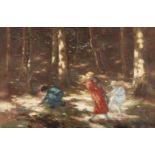 George Russell AE (1867 - 1935) Children Playing in a Woodland Glade Oil on canvas, 53.5 x 81.