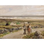 James Humbert Craig RHA RUA (1877-1944) Coastal Landscape with a Couple and a Donkey Oil on