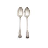 A PAIR OF IRISH SILVER QUEEN'S PATTERN SERVING SPOONS Dublin c.1848, maker's mark of Philip