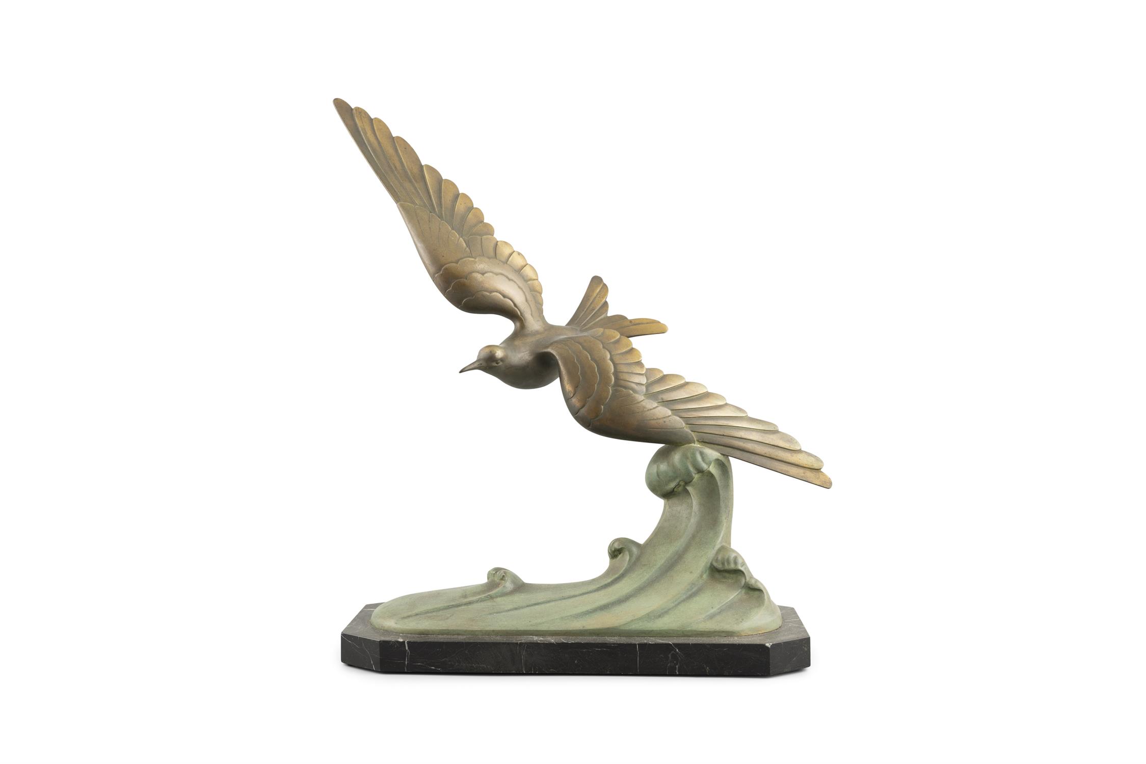 J. BRAULT, French 20th Century Crest of a Wave, Bronze model of a seagull, 59 x 46cm Signed on