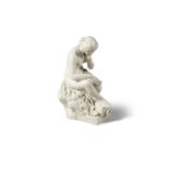A FINE PARIAN WARE GROUP DEPICTING A CLASSICAL LADY semi-clad seated on a rock stump with a