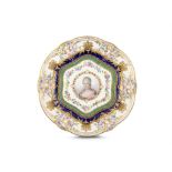 A SEVRES 18TH CENTURY PORCELAIN CABINET PLATE Centred with a portrait of Eliza Duchess De Berry,